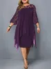 Plus size jurken 4xl 5xl 6xl kanten mesh sexy elegante midi party jurk rood zwart groen paarse losse hellow dameskleding 220527