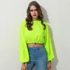 Felpe con cappuccio da donna Felpe Autunno Neon Green Manica lunga O-Collo Crop Top Lady Solid Streetwear Fondo allentato Pullover con coulisse 2022Wome