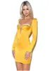 Sıradan elbiseler pembe sarı renk 2022 bahar moda kadınlar uzun kollu seksi bodycon mini elbise parıltılı elmas gece kulübü parti dresscasual