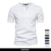 Magliette da uomo AIOPESON 100 cotone Camicia con colletto Henley Uomo Casual Alta qualità Estate Manica corta Camicie da uomo Moda Camicia basic Uomo 230206