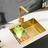 Under Window Small Size Gold Kitchen Sinks 304 Stainless Steel Single Bowel Basin Kitchen Sink Multifunctional Table Board 20 in