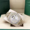 Reloj Full diamond Silver dail President 228238 228239 Sapphire Big Diamond Bisel 43mm 18K oro hombres Relojes de pulsera automáticos con caja original