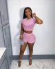 2022 Mesh See Par Tracksuits pour Femme Solide Manches Crop Tops à manches courtes et Short décontracté NightClub Sexy Two Piece Ensembles NY8085