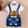 2022 Summer New Korean Baby Jeans Pants Boys Children's Denim Strap Shorts Girls Cartoon Cowboy Shorts