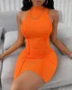 Casual Dresses 2022 Summer Fashion Sexig ärmlös Ribbed Women's Bodycon Mini White Dress Causal Elegant Lady Orange Robe