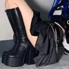 Termainoov Women Boots High Heels Chunky Platform Black Big Size 43 Winter Boots Knee High Boot Zipper Matrin Boot Party Shoes 220815