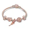 Srebrna srebrna z koralikami bransoletka luksusowa biżuteria Rose Gold Got Air Balon Original Fit Pandora Bransoletka DIY Fashion Diamond Heart Pendant Prezent dla kobiet 16-21 cm