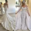 Wunderschöne Meerjungfrau-Hochzeitskleider mit abnehmbarer Schleppe, schulterfreies Spitzen-Brautkleid, Vestidos, rückenfreies Dubai-Hochzeitskleid in Übergröße