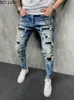 Men's Jeans Men Slim-Fit Hip Hop Ripped Vintag Jean Man Pencil Denim Pants Fashion Patchwork Moto Biker Cowboy Trousers StreetwearMen's