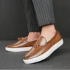 2022 New Sneakers Men Shoes PU Leather Thick Sole Solid Color Fashion Classic Tassel Simple Slip on Lazy Casual Shoes DP378