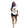 Retail mode Summer Shorts Outfits Casual Women Tracksuits Printed Short Sleeve 2 Piece Set Yoga Pants Suit