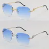 2022 مصمم جديد من سلسلة Metal Rimless Rimless Man Woman Diamond Cut Lens Sun Glasses مقاوم للصدأ 18K من الذكور والأنثى الحجم المربع: 61-20-140 ملم