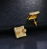 14K Plated gold Stud Square micro diamond Thread Earrings female Ruili versatile