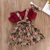 Clothing Sets 024M Born Toddler Baby Girl Clothes Ruffle Wine Red Top Romper Floral Print Strap Skirt Dress Outfit SetClothing4682572