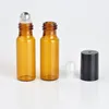 5ML Ambre Roll On Bouteille de parfum rechargeable en verre portable avec étui à huile essentielle vide avec capuchon en plastique