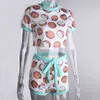 Omsj Women Funny Futwear Party Suit Summer Casual Crop Top and Shorts Sets Kobieta Dwuczęściowe stroje mody 220521