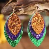 Lustre pendente em camadas ouro roxo verde glitter marquise brincos para mulheres carnaval carnaval jóias presentes por atacado