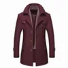 Mélanges de laine pour hommes manteaux d'hiver mode moyen Long écharpe col coton rembourré épais chaud laine mâle Trench pardessus