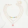 3 pièces/ensemble à la mode couleur or chaîne en métal colliers pour femmes multicolore perle hexagone résine céramique champignon pendentif collier