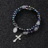 Bracelets porte-bonheur KOMi 6mm Acrylique Double Couche Perles Colorées Croix Pendentif Bracelet Jésus Religieux Orthodoxe Catholique Chapelet Bijoux GiftChar