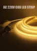 AC 220V COB Светодиодная полоса света Водонепроницаемый светодиодная лента 281 / м высокая плотность гибкие и яркость 3000K 4000K 6000K лента