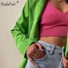 Nadafair повседневный зеленый вязаный топ на бретелях сексуальный укороченный топ женский базовый мини-майка с глубоким вырезом летние наряды с открытыми плечами 220802
