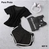 Para Praia High Taille Dritte Yoga Set Sportswear Women BH Fitness Weste Shorts Fitnessstudio 220330