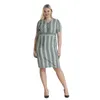 Robes grande taille Fierte femmes grande robe Rg6684Y col en V bouton détail manches courtes rayé coton été décontracté bleu marine GreenPlus