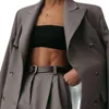 Calça de duas peças femininas com terno de lapela de lapela de cinza para casamentos moda feminina blazer feminino blazer touper touxe tuxe