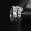 Clusterringen Fashion Princess-Cut Six Claw 1.2ct Diamond Set 2-in-1 Luxe 10KT Wit Gold Cocktail Wedding For Women Jewelry Cluster