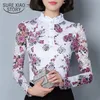 أزياء Blusa Women قميص Slim Pirnted قميص طويل الأكمام من الدانتيل قمم من النساء الدانتيل النساء بالإضافة إلى الحجم 4xl 36i 25 210308