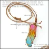 Arts And Crafts Healing Crystal Column Dyed Natural Stone Pillar Pendant Weave Net Bag Charms Green Pink Rope Chain Sports2010 Dhtx2