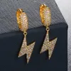 Hip Hop Lightning Drop Earrings Full White Zircon Dangle Hoop Earrings 18K Real Gold Plated Jewelry