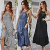 Women's Swimwear Hollow Out Maxi Dress Women Sexy Off Shoulder Fashion Casual Beach Halterneck Dresses Solid Stitching Large Swing Femme Rob