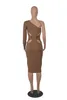 Summer Women Casual Dresses Sexy One Shoulder Long Sleeve Bodycon Midi Pencil Dress