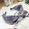 Fashion hair accessories women classic plaid striped middle knotted rabbit ears bow wide-brimmed headband women