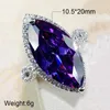 Bröllopsringar Big Purple Cubic Zircon for Women Fashion Jewelry Silver Color Crystals Stating Finger Ring Female Anelwedding