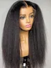 Perruque Lace Frontal Wig 360 Yaki brésilienne Remy, cheveux naturels crépus lisses, sans colle, 180%, 10-30 pouces