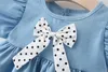 Letnia strój urodzony sukienki Baby Girl Sukienki koreańskie urocze kokardki bawełniane niemowlę księżniczkę niebieska sukienka maluchowe ubrania BC2088 220426