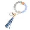 14 Farben Holz Quaste Perlenkette Armband Schlüsselanhänger Lebensmittelqualität Silikon Perlen Armbänder Frauen Mädchen Schlüsselanhänger Handschlaufe