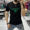 T-shirts d'été en coton mercerisé pour hommes 2022 Nouveau motif triangle Lettre Broderie Marque Logo Design Manches courtes Slim O-cou Tees Vert Noir Blanc Grande taille M-6XL