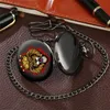 Pocket Watches Crown Lion Design Punk Black Watch Quartz Movement Fob Pendant Clock Antique Gifts Men WomenPocket