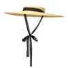 Cappello di paglia vintage a tesa larga per le donne Cappello da spiaggia estivo con sommità piatta Cappello da sole con corona superficiale Cappello da sole con cravatta a nastro 2206012229103