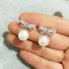 Stud Delicate Pearl Bow Earrings For Women Girls 2022 Small 925 Stamp Jewelry Bijoux Cute GiftsStud Dale22 Farl22