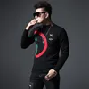 Men's Spring and Autumn New Tops Embroidered Print Turtleneck Sweater Trend Personality Slim Solid Color Versatile Pullover Knitted Bottoming Shirt