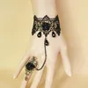 Charm Bracelets Gothic Retro Lace Bracelet With Ring Black Rose Crystal Accessories Raym22