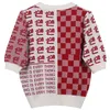 50 2022 Sommer Kint Strickjacke Kurzarm V-ausschnitt Marke Gleichen Stil Pullover Rot Plaid Luxus Frauen Kleidung mingmei