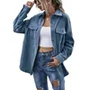 여자 재킷 여성 스프링 가을 코듀로이 셔츠 재킷 버튼 다운 단색 긴 소매 옷깃 외부웨어웨어