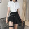 Skirts Dark Gothic Punk Mini Skirt With Straps Garter Harajuku Street Y2k Emo E-Girl Asymmetrica High Waist Pleated Kilt Women