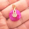 Pendant Necklaces Magenta Blue Jades Oblate Bead Stone Inlaid Rhinestone Floral Golden Necklace 1PCSPendant